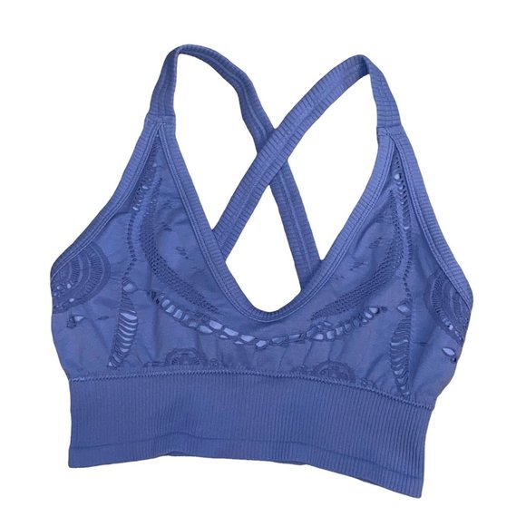 Balance Athletica Other - Balance Athletica Blue Plunge Sports Bra Strappy Distressed Size Medium